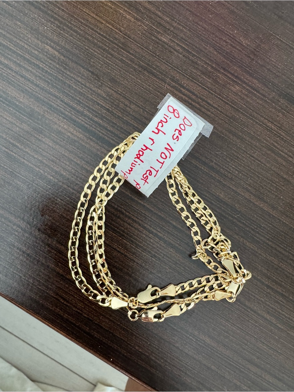 Gold-Tone  Chain Bracelet 8 inches Cuban link rhodium plate will not turn